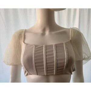 White Fox  Women's Crop Top Beige Short Sleeves Size S